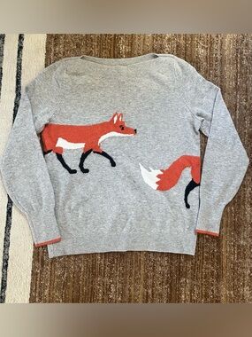 LOFT Gray Crewneck Sweater with Orange Fox Motif